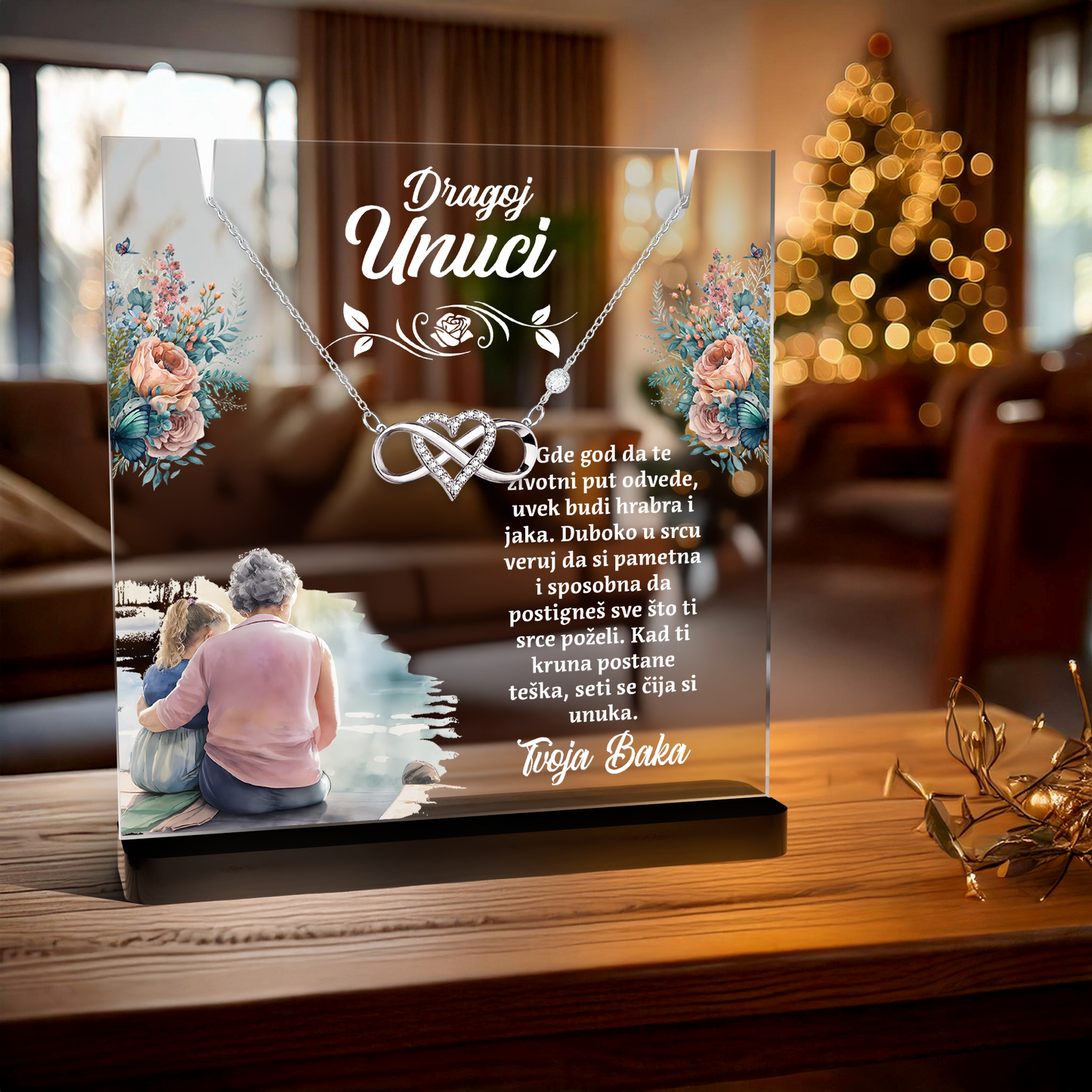 Od bake za unuku - Akrilna posveta sa Infiniti Srcem