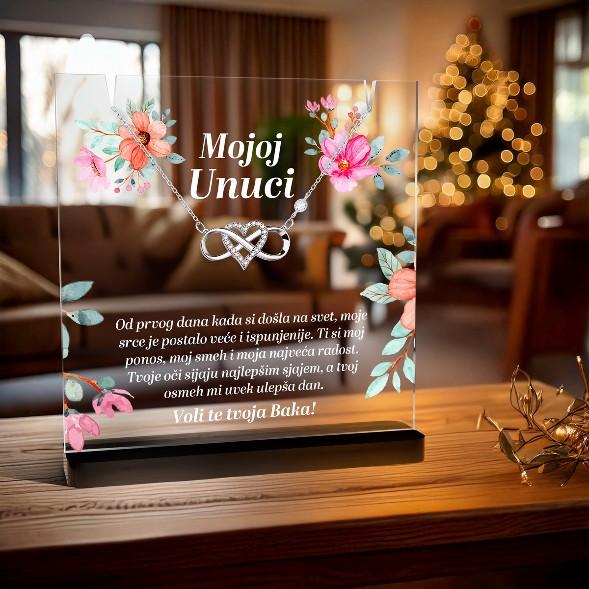 Od bake za unuku - Akrilna posveta sa Infiniti Srcem